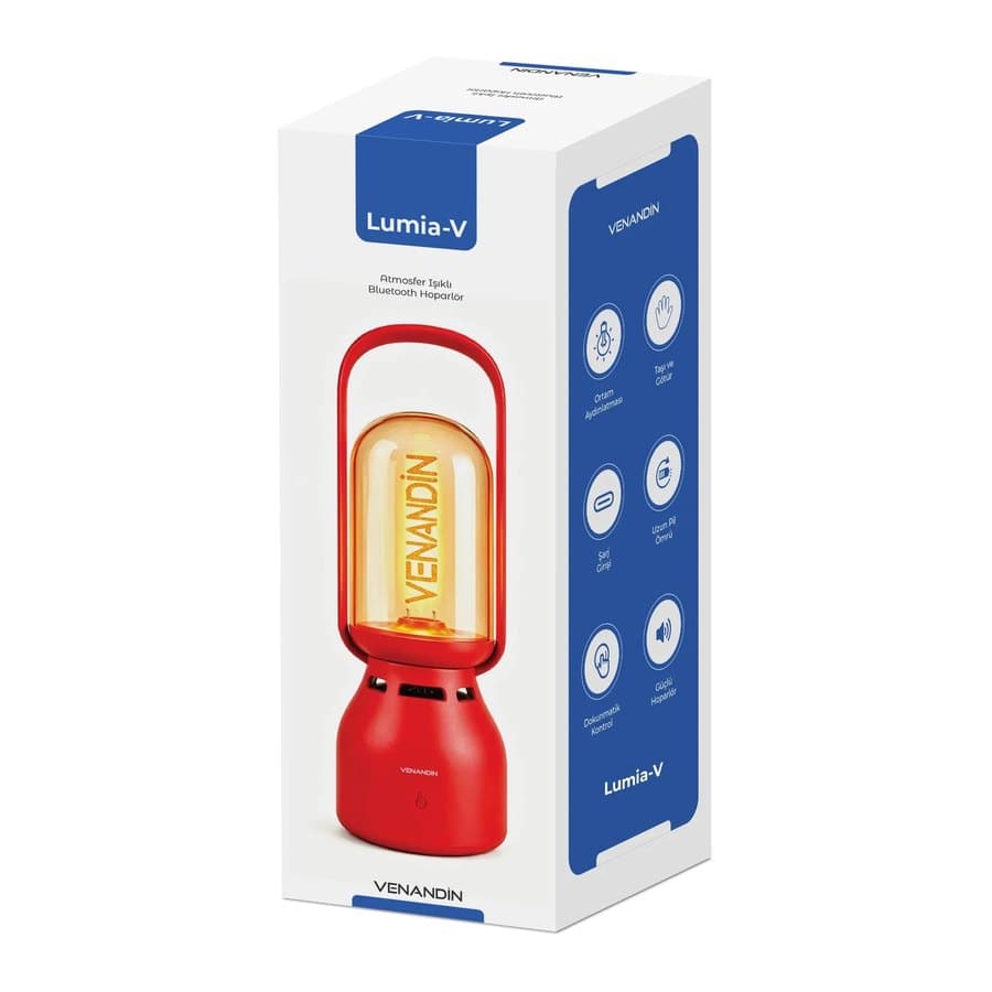 Venandin Lumia-V Bluetooth Hoparlörlü LED Gece Lambası — 60 Lümen, TWS (Kırmızı) ürün görseli Yan Gorunum