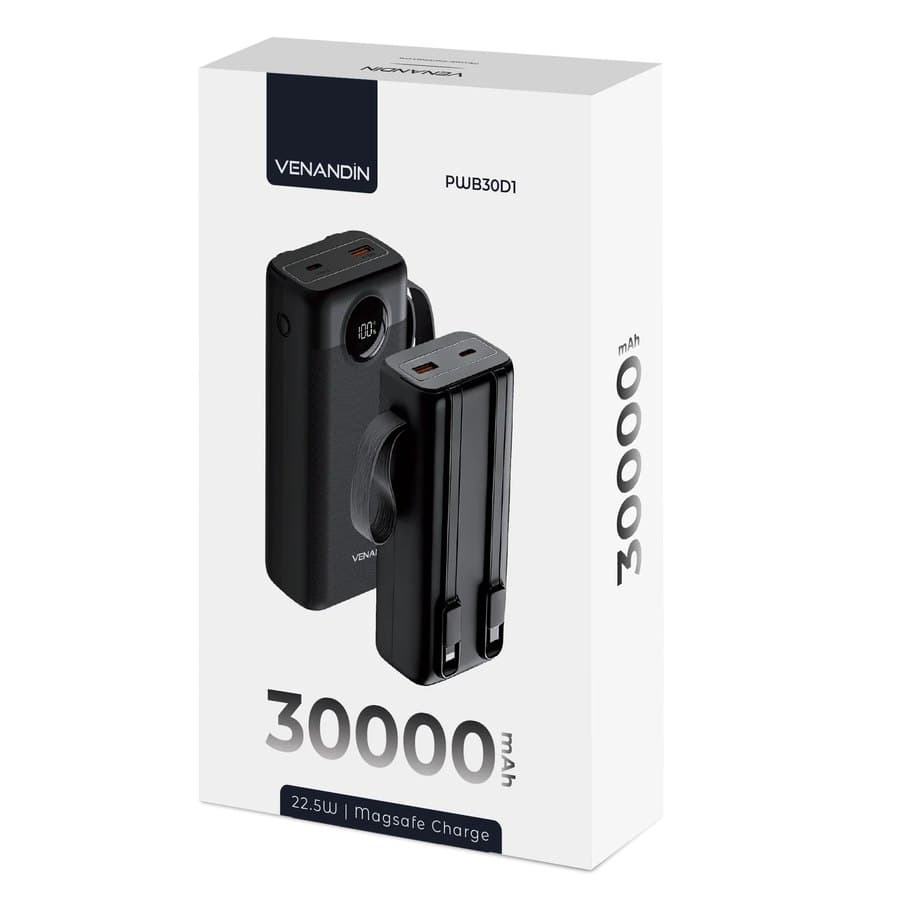 Venandin PWB30D1 30.000 mAh Powerbank — 22.5W Hızlı Şarj, Dijital Göstergeli ürün görseli Yan Gorunum